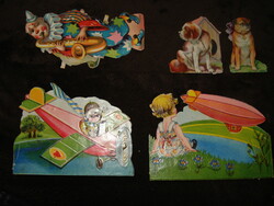 5 D old sticker / pressed pictures clown, dogs, plane, zeppelin, children