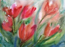 Görbe Ágnes: Tulipánvirágzás, akvarell 29x42 cm