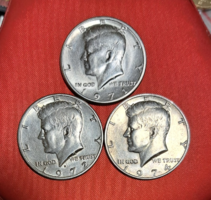 1971, 1972, 1974. Kennedy fél dollár USA 3 darab egyben (68)