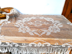 Antique old hand crocheted net fillet lace tablecloth table cloth ecru 156 x 118