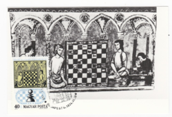 Sakkozók és sakkbábokat faragó mesterek. -  CM képeslap 1974- ből