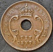 British East Africa 10 cent, 1952 mintmark 