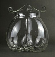 1P474 mid century blown glass fluted vase flower vase 14 cm