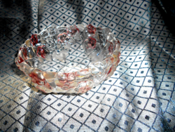 Thick glass convex bowl with flowers - like new, beautiful condition