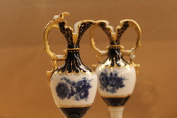 Royal dux gold blue Czech porcelain pouring carafe and vase
