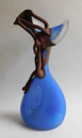 Philippe Ravert vintage üvegműves váza plasztikus bronz rátéttel