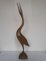 Retro carved heron, wooden bird, 42 cm