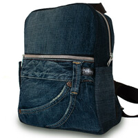 Asymmetric mini denim backpack