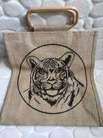 Tiger portrait rattan handle bag canvas handbag satchel