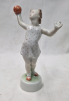 Old Zsolnay shield-stamped figure of a ball-playing girl in perfect condition 14 cm.