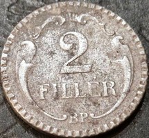 Hungary 2 pennies, 1940 steel / gray color / beaded rim