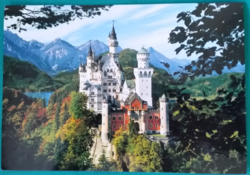 Németország, 19. századi bajor Neuschwanstein kastély tájkép, postatiszta képeslap
