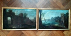 Örökségből 2 barokk kép, olaj, vászon, aláírás nélkül, hátoldalon írással 1700 körül