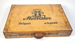 Antik TORPEDO - MEZVATER szatócsbolti fa cérnadoboz /Nagyatádi Selyemcérnák