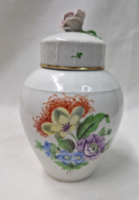 Herendi kézzel festett  porcelán rózsás fedeles váza 15 cm.