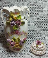 Porcelán kézzel festett váza és ékszertartó