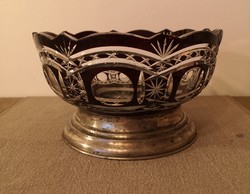 Crystal fruit bowl with silver base, offering. Large, Hungarian hallmark.