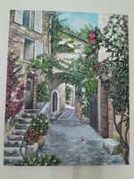 Mediterrán utcarészlet festmény akril vászon