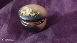 Metal frame alabaster mineral bobozka Italian medicinal snuff box with painted decoration