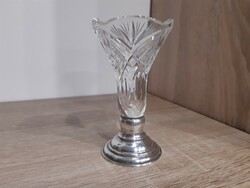 Ezüst talpas kristály váza 13cm.