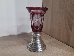 Antique silver base crimson crystal vase 17.5cm