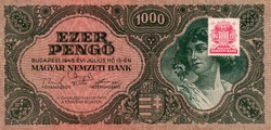 E - 006 - Hungarian banknotes: 1945 with 1000 pengő mnb stamp