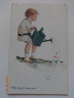 Old graphic humorous greeting card: the Good Samaritan - postman