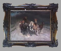 Viski János (1891 - 1987): Vihar előtt, olaj, vászon, 99 x 80 cm, kerettel 130 x110 cm