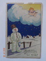Old graphic New Year's greeting card, postage stamp