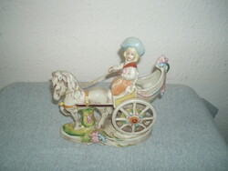 Horse carriage. Hand-painted German porcelain figurine, marked, flawless, -16.5 cm