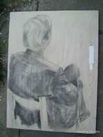 Ismeretlen művész, XX.század közepe: Háttal ülő férfi - 80x60 cm. papír, szén