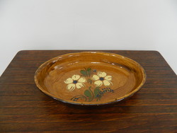 Antik virág motívumos kerámia kínáló tál / asztalközép