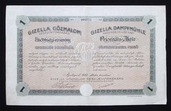 Gizella Gőzmalom Részvénytársaság elsőbbségi részvény 25 pengő 1928
