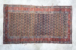 Antique oriental handwoven knotted carpet 200 x 110 cm
