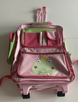 Áron alul Új német kerekes gurulós gyerek trolley bőrönd hátizsák rózsaszín fehér zöld békakirályfi