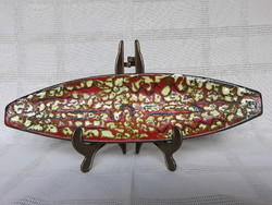 Retro iparművészeti csónak alakú kerámia tál, asztalközép
