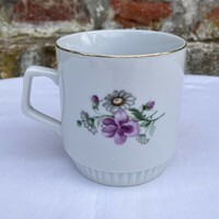 Zsolnay violet - daisy - floral skirted mug - stem - glass - cup