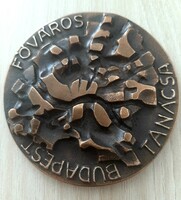 Budapest capital council bronze relief, plaque 8 cm for the excellent service of the capital