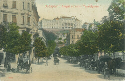 1914 – Budapest, Alagút utca. Színezett fotólap, képeslap.