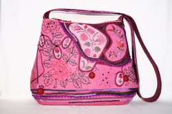 Pink, burgundy, hand-embroidered, floral, beaded, felt ball, rosy, large size, women's shoulder bag 2.