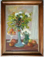 Gádor Emil "Virágok, gyümölcsök" c. olajfestmény ingyen postával