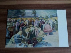 Antique artist postcard, fair scene, postal clerk
