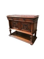 Antique Neo-Renaissance walnut chest of drawers with marble top
