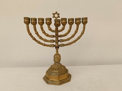Antik hanukia patinás réz zsidó hanuka nehéz gyertyatartó Dávid csillag judaika 9 ágú menóra 835