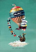 Vintage barilla advertising poster reprint print, italian pasta pasta food cooking kitchen chef hot air balloon