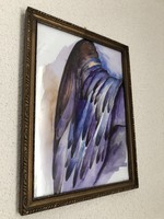 Angel wings, watercolor, old picture frame 27x36cm