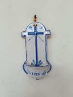 Antique holy water holder 19th century glazed tile Christian cross wall holy water holder 414 8818