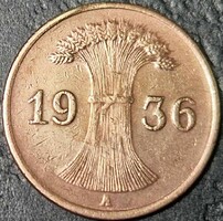 Germany 1 reichspfennig, 1936 mint mark 