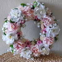 Virágos rét ajtódísz/Halvány rózsaszín és fehér ajtókopogtató