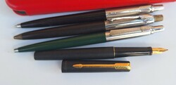 4 Ballpoint pens + a Parker fountain pen